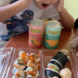 Spider Maki, dragon roll, and jumbo shrimp dumplings.