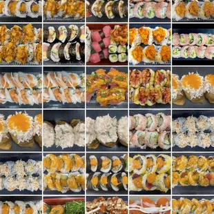a variety of sushi dishes