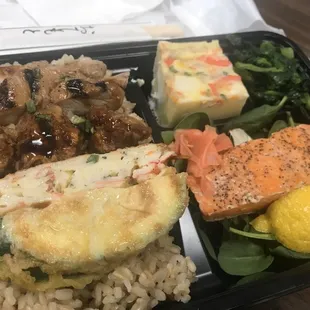 Salmon and tempura vegetables