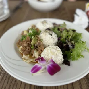 Kahlúa pork with cabbage, and a fresh side salad with toasted sesame dressing