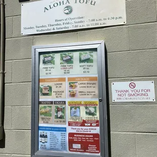 a menu for the restaurant