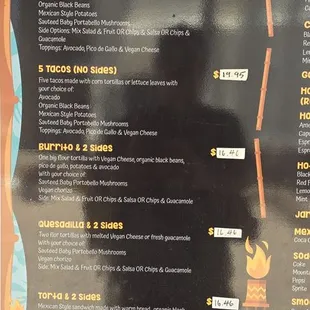 Vegan and Vegetarian Menu
