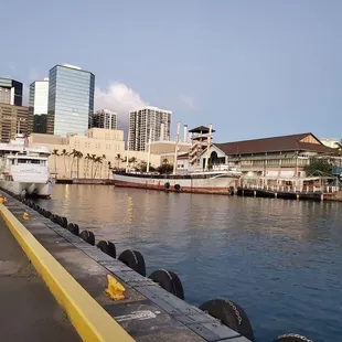 Sitting on the dock.