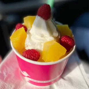 Medium froyo ($5.50), toppings ($0.60/ea)