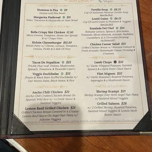 Valentine menu