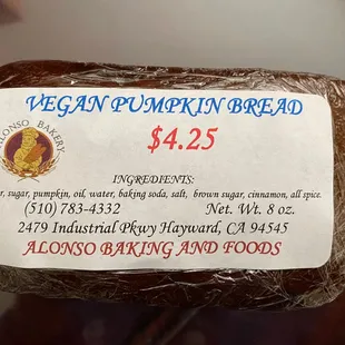 a package of pumpkin bread