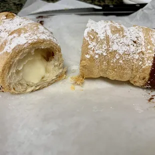 Inside of Chocolate horn with cream filling