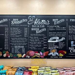 a chalkboard with a menu