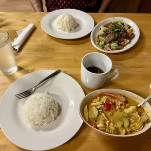 Garlic Pepper Yellow Curry Thai Ginger Honey Tea Jasmine Rice