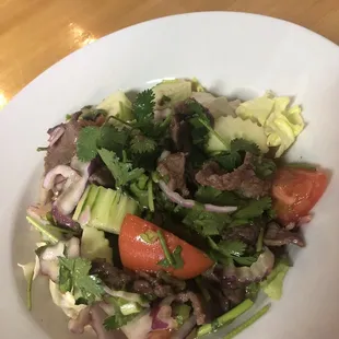 This is one of my many favorite dishes. Thai beef salad. It's delicious, very healthy and perfect for when I want a quick healthy meal.