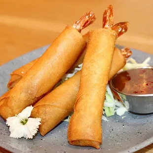 The Fried Shrimp Rolls were made with shrimp and sweet chili sauce.