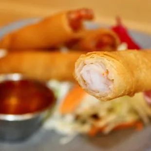 The sweet shrimp were stuffed in thin egg roll wrappers and deep fried to crispy goodness.