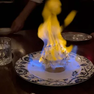 Baked Alaska served flaming