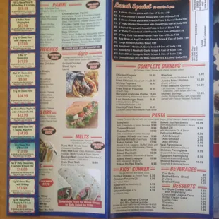 the menu of the restaurant
