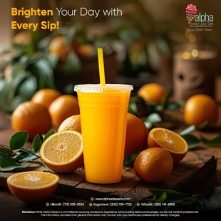 Squeeze the day with our zesty Orange Juice at Alpha Dessert. It&apos;s fresh, it&apos;s bright, and it&apos;s made just for you.