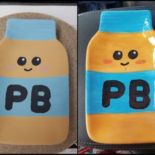 Before and after glazing. I'm really disappointed that the staff smudged the paint under the face.