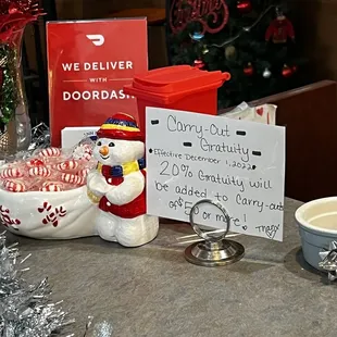 20% Mande Tory gratuity. Christmas pot.