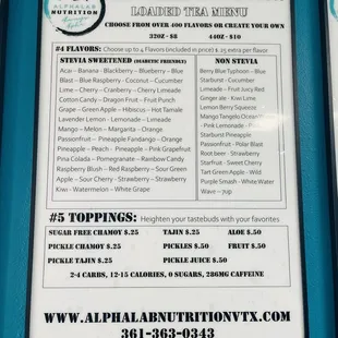 the menu for the restaurant