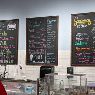 Ice cream menu