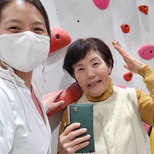 My mom's first time climbing