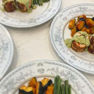 Chicken Roulade with Pesto Cream Sauce and Roasted Winter Vegetables