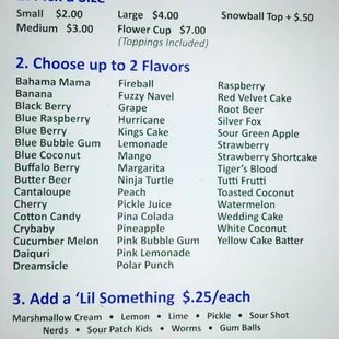 Shaved Ice Menu