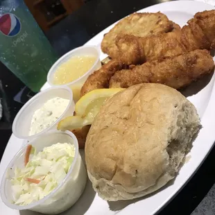Beer Battered Spotted Cow Fish Fry Dinner with Potato Pancakes &amp; Applesauce