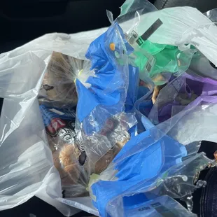a bag of food in a car
