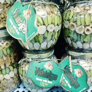 Honey with nuts in it. Very beautiful.