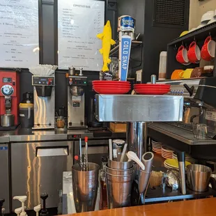 a coffee machine and a counter