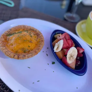 Roasted veggie quiche with fruit