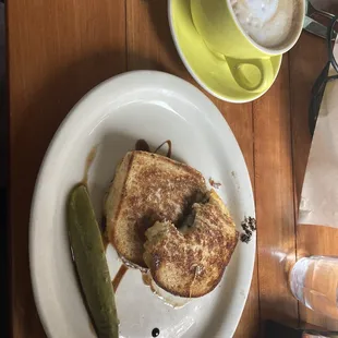 Grilled cheese and caramel latte