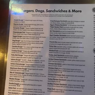 Menu- Burgers &amp; sandwiches