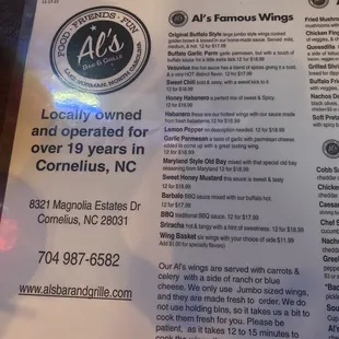 Menu - wings