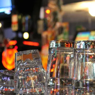 empty glasses on a bar