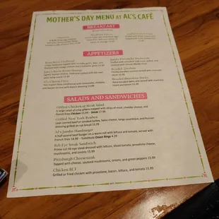 Mother's Day limited menu