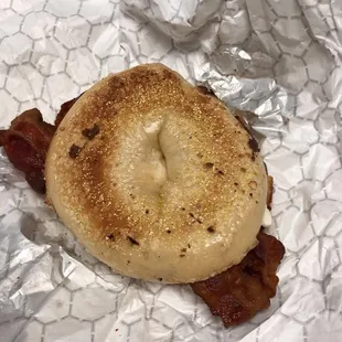 Bagel with Cream Cheese and Bacon Breakfast