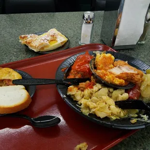 a plate of food on a tray