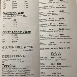 a menu for a restaurant