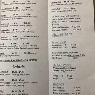 the price of the menu