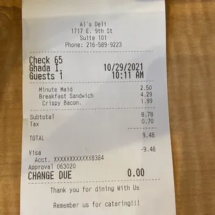 a receipt for a check