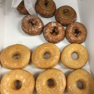 a dozen donuts in a box