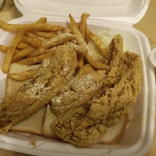 3pc Perch Dinner with fries, bread  &amp; coleslaw