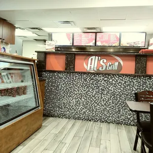 a view of a restaurant counter