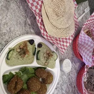 Falafel and cilantro jalapeno hummus