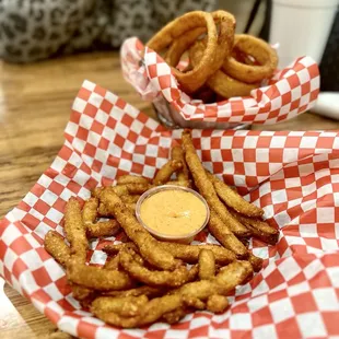 Fried pickles and onion rings.