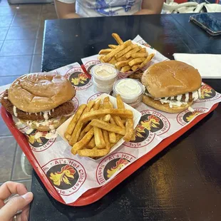 two #1 combos, one Medium spice one Country. all the side sauces.