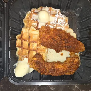 Mild chicken with waffles
