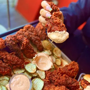 a tray of fried food