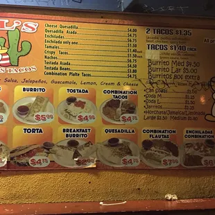 Menu and prices in January 2017